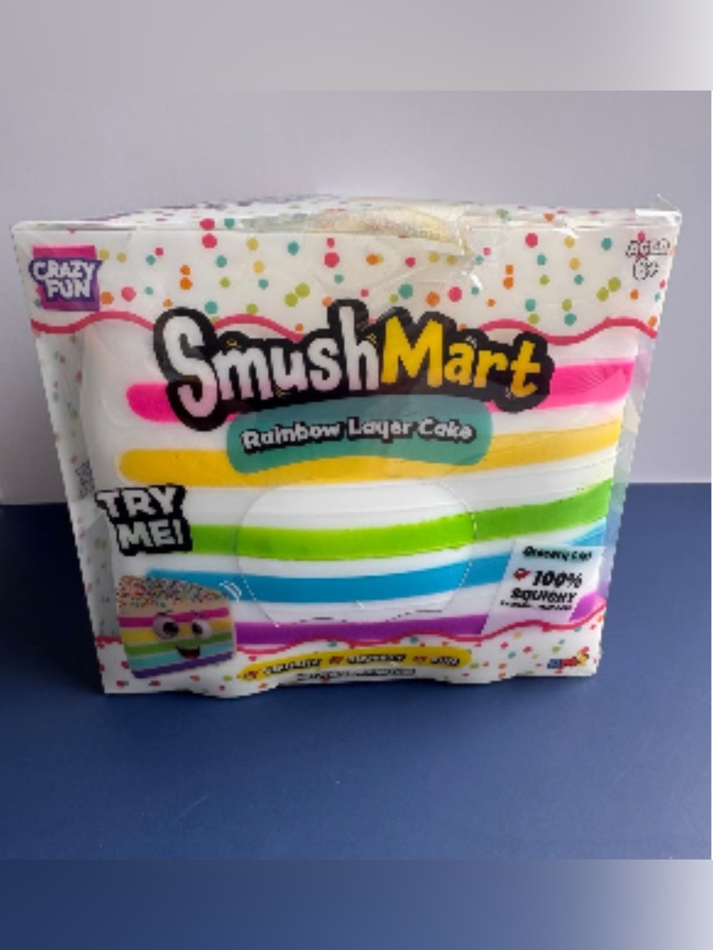 Viral SmushMart Rainbow Layer Cake Squishy Toy - White with Rainbow Stripes RMS